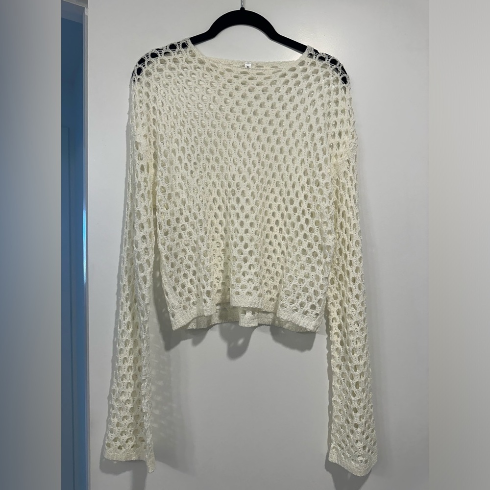 Cream Crochet Knit Sweater